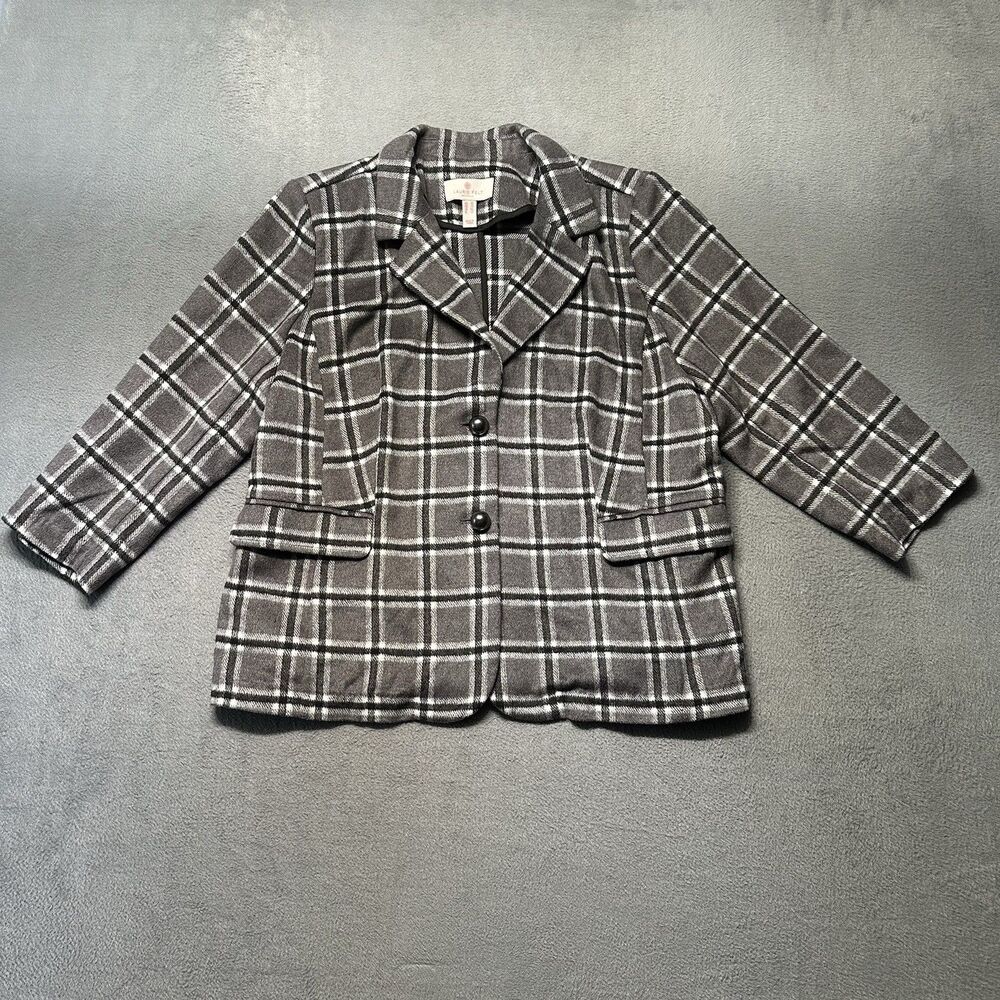 Laurie Felt Womens 16 Plaid Blazer Jacket Gray Wool Blend Career Preppy